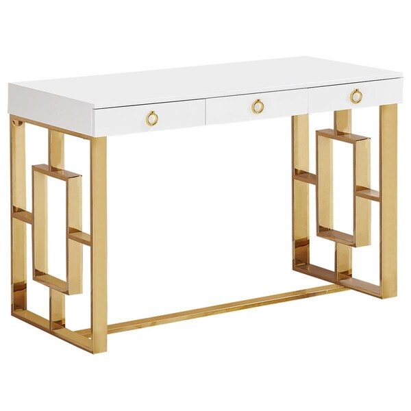 Kd Gabinetes Contemporary 3 Drawer Writing Desk, Gold KD2533043 - main